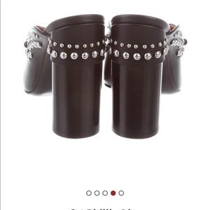 Pasty mules studded heel mule